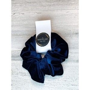 Navy Velvet Scrunchie | Big Scrunchies Fashion Hair Ties Medium Volume